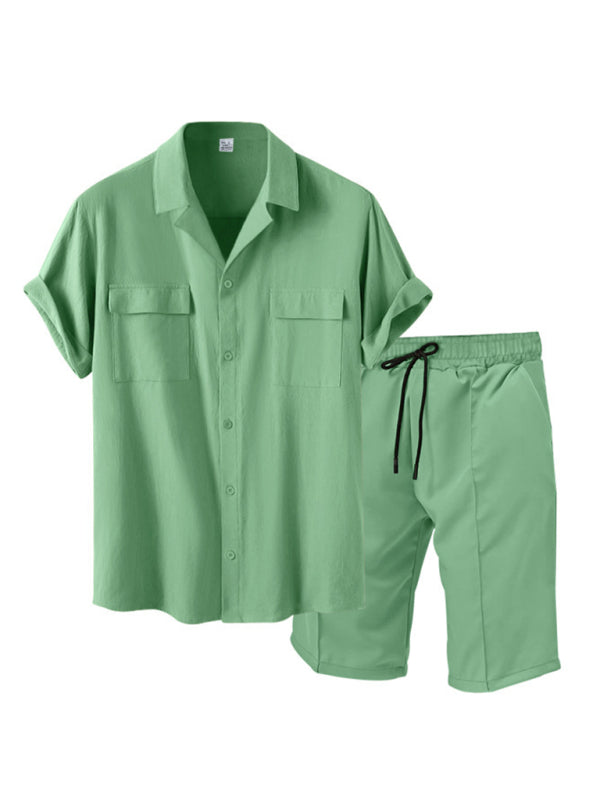 New men's new lapel casual shirt shorts two-piece set Shello's Creative Boutique