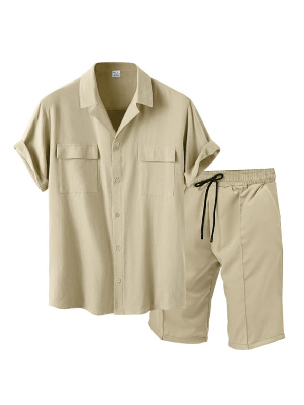 New men's new lapel casual shirt shorts two-piece set Shello's Creative Boutique