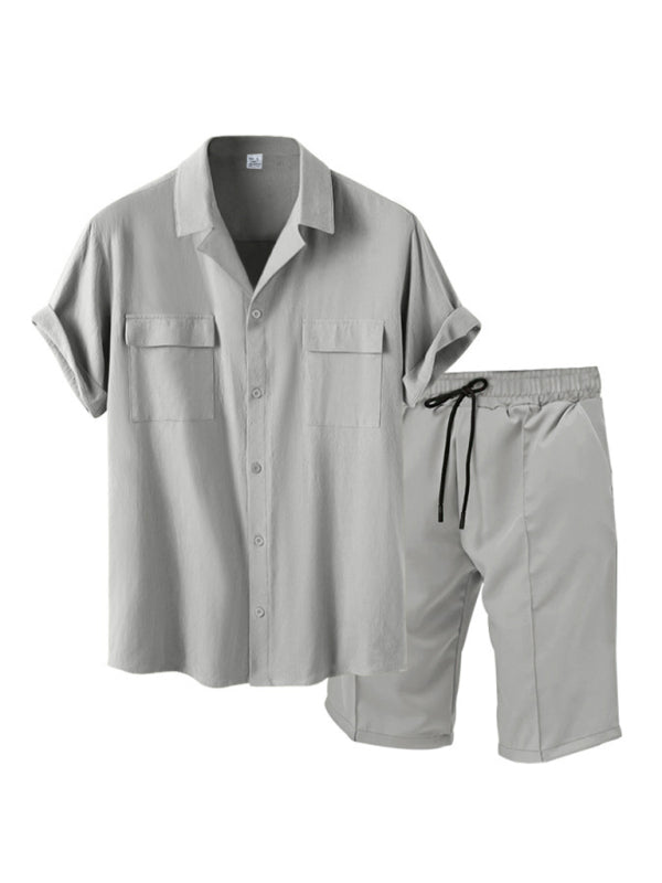 New men's new lapel casual shirt shorts two-piece set Shello's Creative Boutique
