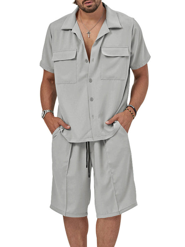 New men's new lapel casual shirt shorts two-piece set Shello's Creative Boutique