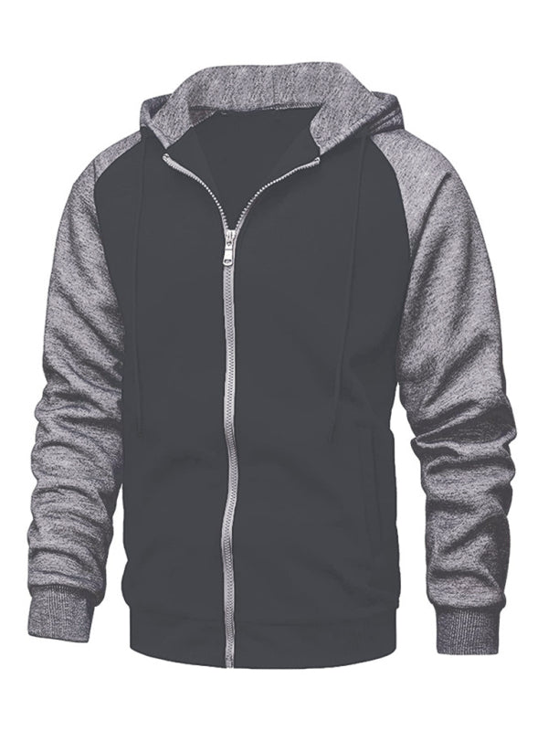 Jacket Contrasting color zipper cardigan plus fleece hoodie men's clothing Shello's Creative Boutique