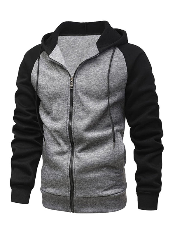 Jacket Contrasting color zipper cardigan plus fleece hoodie men's clothing Shello's Creative Boutique