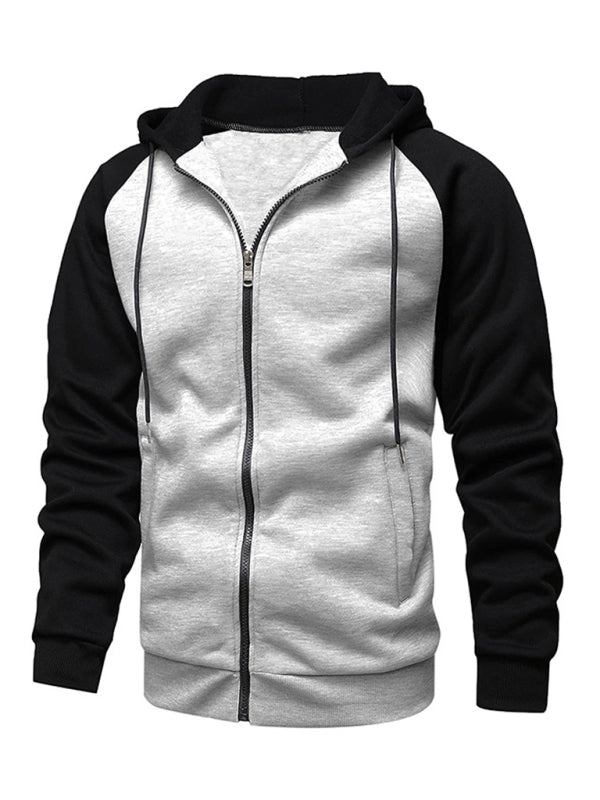 Jacket Contrasting color zipper cardigan plus fleece hoodie men's clothing Shello's Creative Boutique