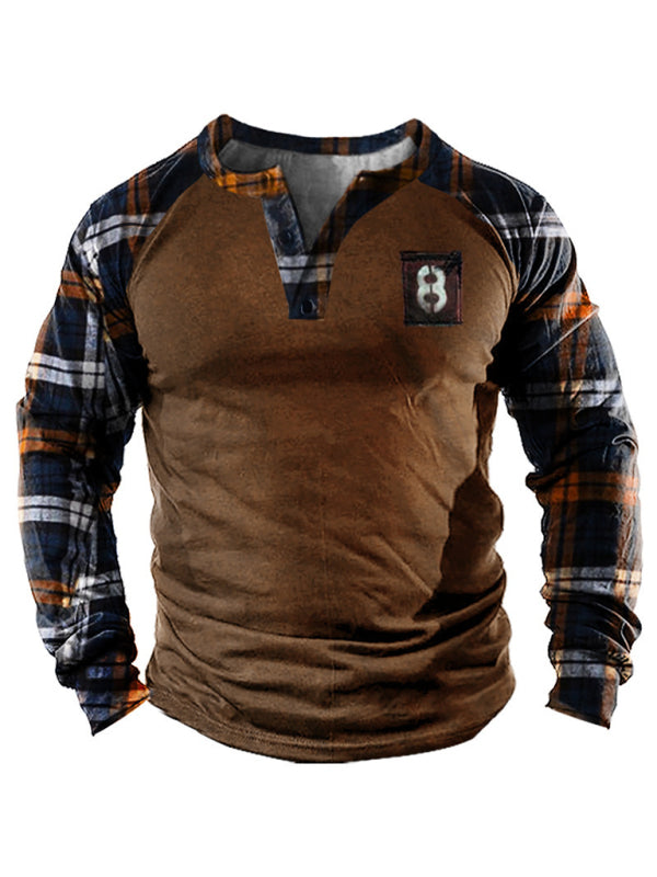 Open placket 3d printed henley suit long-sleeved top men Shello's Creative Boutique