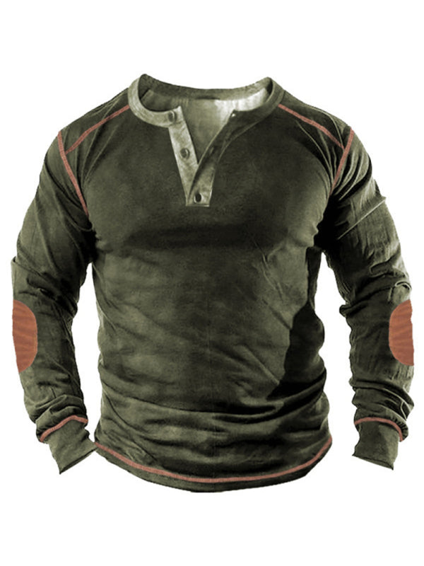 Open placket 3d printed henley suit long-sleeved top men Shello's Creative Boutique