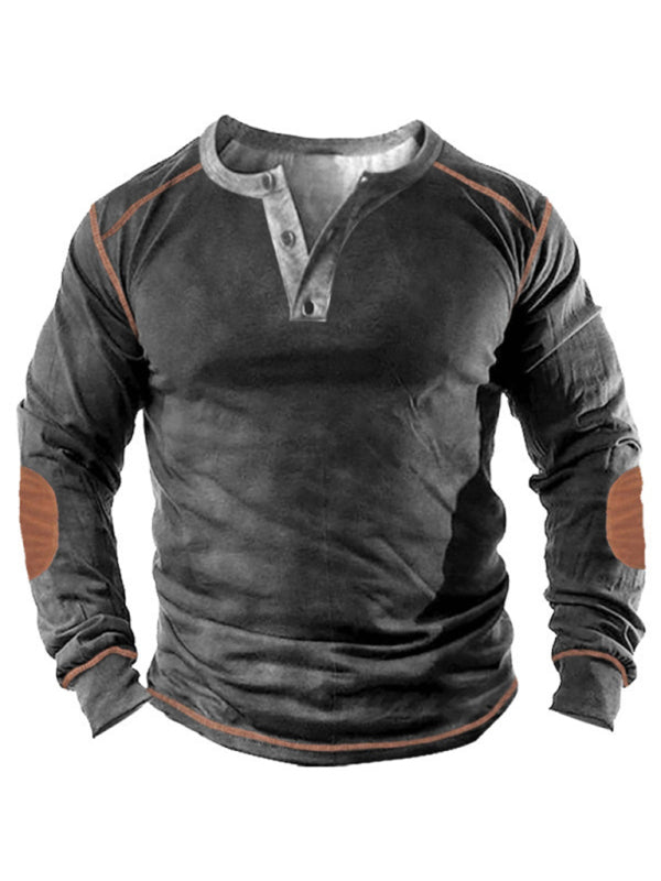 Open placket 3d printed henley suit long-sleeved top men Shello's Creative Boutique