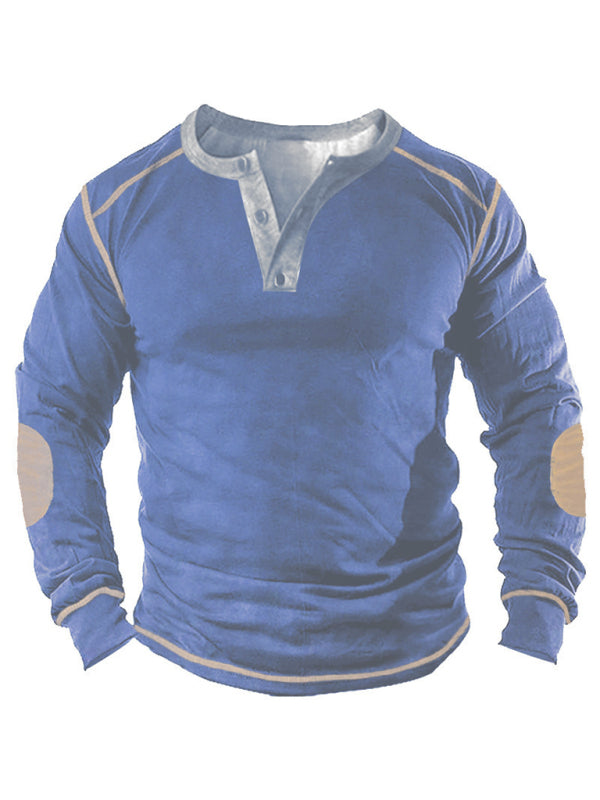 Open placket 3d printed henley suit long-sleeved top men Shello's Creative Boutique