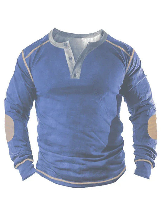 Open Placket 3D Printed Henley Suit Long-Sleeved Top for Men - Shello's Creative Boutique