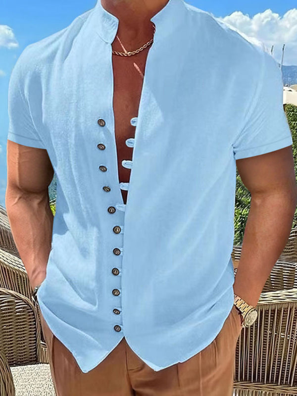 New Vintage Button Stand Collar Short Sleeve Shirt Shello Creative Boutique