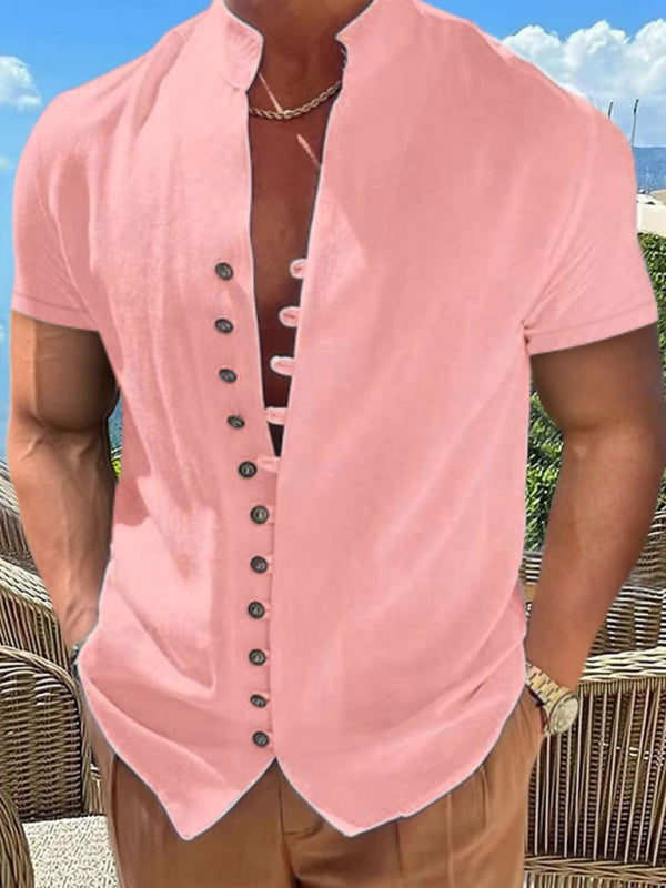New Vintage Button Stand Collar Short Sleeve Shirt Shello Creative Boutique