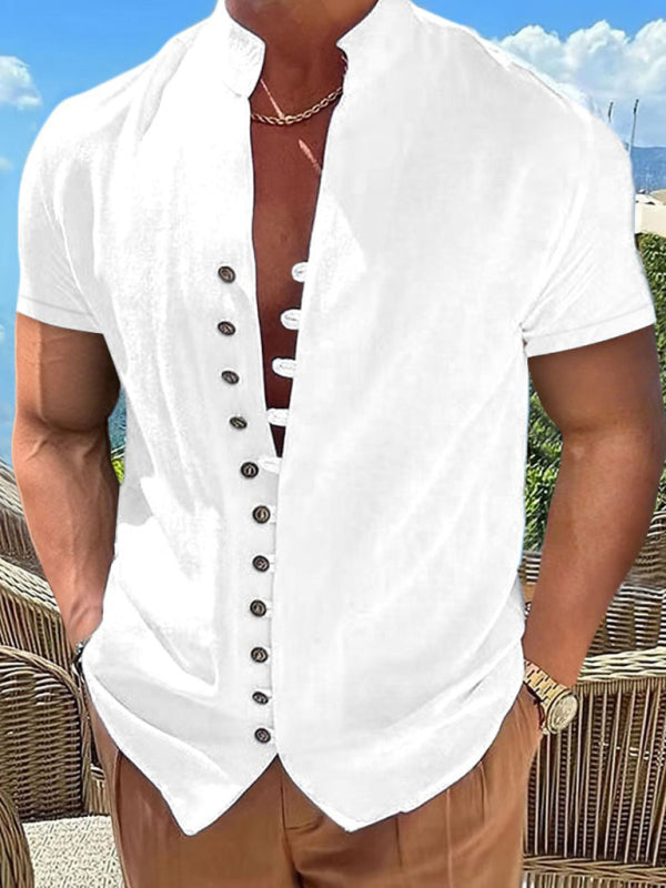 New Vintage Button Stand Collar Short Sleeve Shirt Shello Creative Boutique