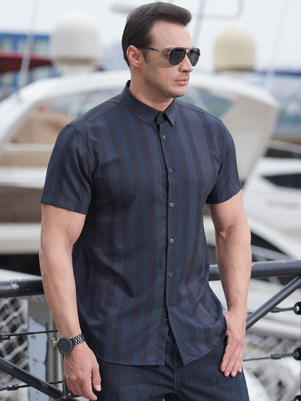 New plus size men's striped short-sleeved shirt Shello Creative Boutique