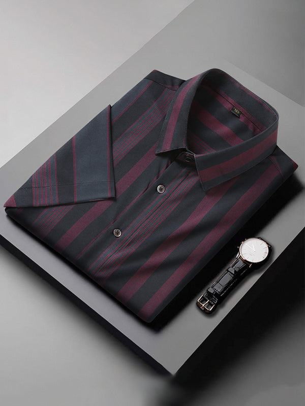 New plus size men's striped short-sleeved shirt Shello Creative Boutique