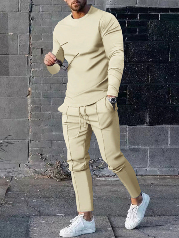 New Men's Two-piece Set Round Neck Long Sleeve T-Shirt Trousers Casual Sports Suit Shello's Creative Boutique