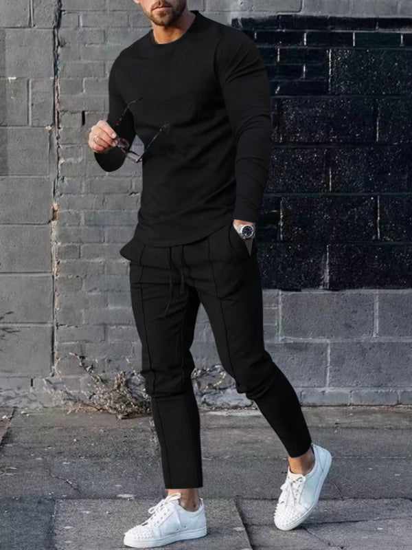 New Men's Two-piece Set Round Neck Long Sleeve T-Shirt Trousers Casual Sports Suit Shello's Creative Boutique