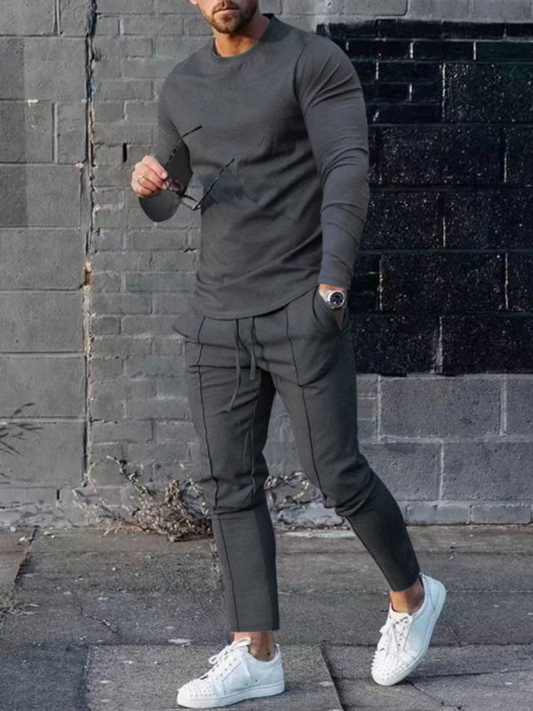 New Men's Two-piece Set Round Neck Long Sleeve T-Shirt Trousers Casual Sports Suit Shello's Creative Boutique