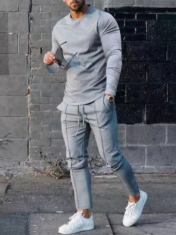 New Men's Two-piece Set Round Neck Long Sleeve T-Shirt Trousers Casual Sports Suit Shello's Creative Boutique