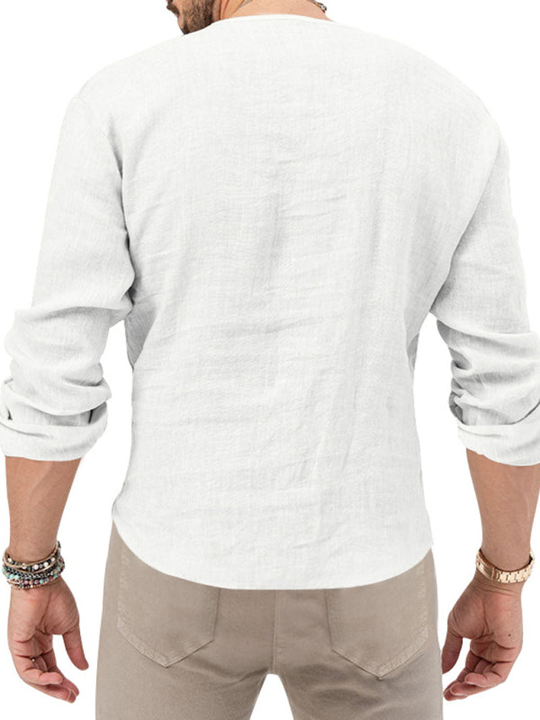 New Men's Henry Long Sleeve T-Shirt Slim Fit Solid Color Large Size Deep V Neck Shirt Shello's Creative Boutique