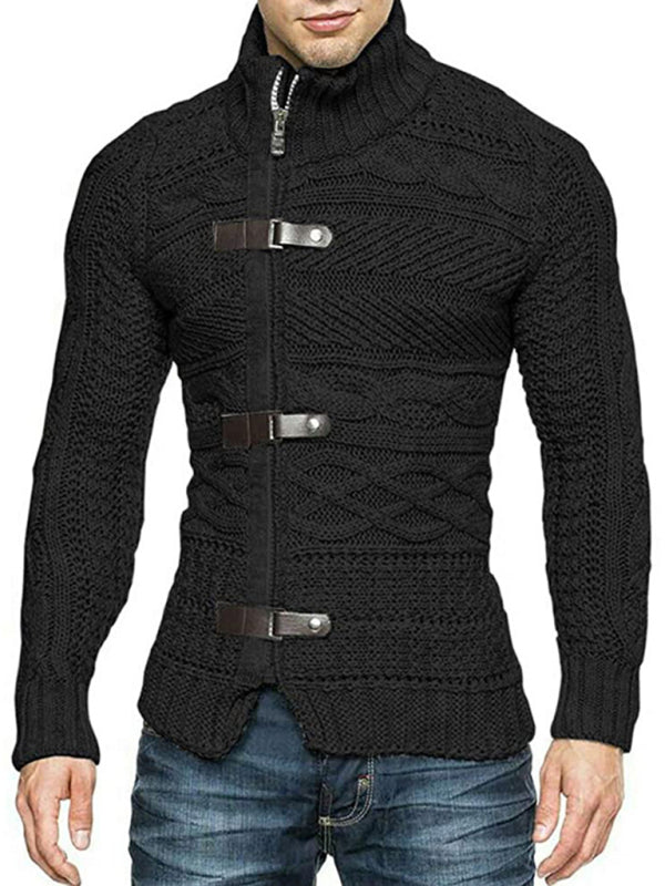 Men's Leather Button Long Sleeve Knitted Cardigan Jacket Shello's Creative Boutique