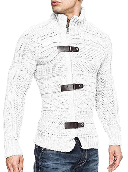 Men's Leather Button Long Sleeve Knitted Cardigan Jacket - Shello's Creative Boutique