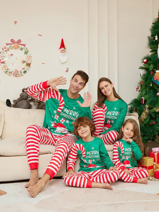 Cartoon Santa Claus letter print parent-child Christmas pyjamas home wear set - Shello's Creative Boutique
