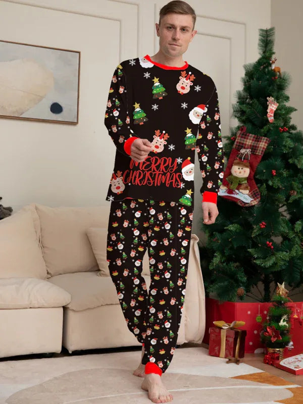 New Santa Claus printed long-sleeved home wear pajamas parent-child set (dad style) - Shello's Creative Boutique