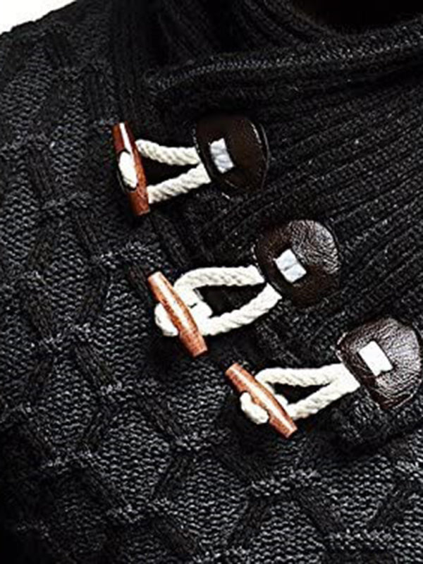 Fashionable men's leather buttoned sweater pullover turtleneck loose coat Shello's Creative Boutique