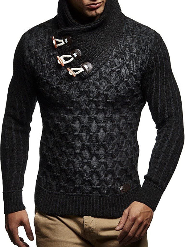 Fashionable men's leather buttoned sweater pullover turtleneck loose coat Shello's Creative Boutique