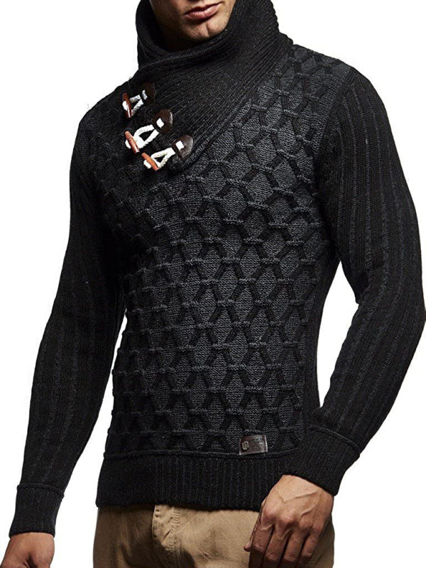 Fashionable men's leather buttoned sweater pullover turtleneck loose coat Shello's Creative Boutique