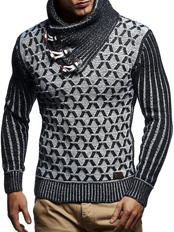 Fashionable men's leather buttoned sweater pullover turtleneck loose coat Shello's Creative Boutique