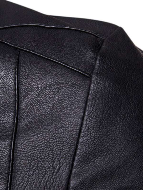 Men's motorcycle zipper stand collar leather jacket Shello's Creative Boutique