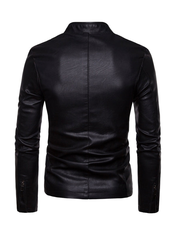 Men's motorcycle zipper stand collar leather jacket Shello's Creative Boutique