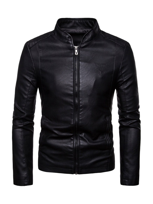 Men's motorcycle zipper stand collar leather jacket Shello's Creative Boutique