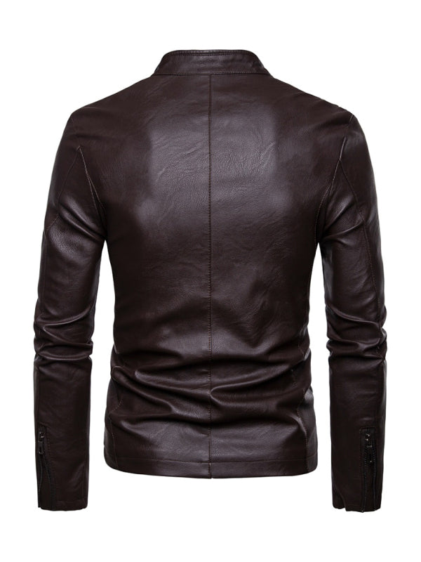 Men's motorcycle zipper stand collar leather jacket Shello's Creative Boutique