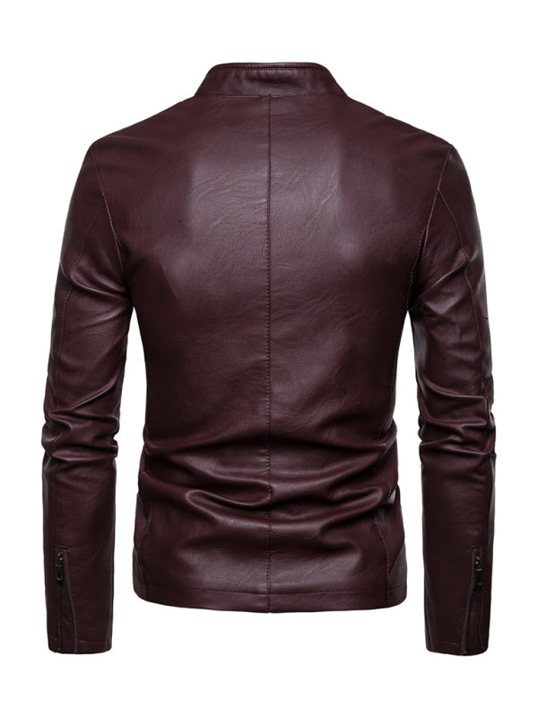 Men's motorcycle zipper stand collar leather jacket Shello's Creative Boutique