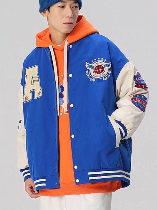 Men's embroidered appliqué bomber button jacket Shello's Creative Boutique