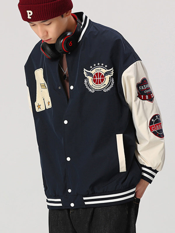 Men's embroidered appliqué bomber button jacket Shello's Creative Boutique