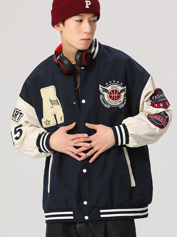 Men's embroidered appliqué bomber button jacket Shello's Creative Boutique