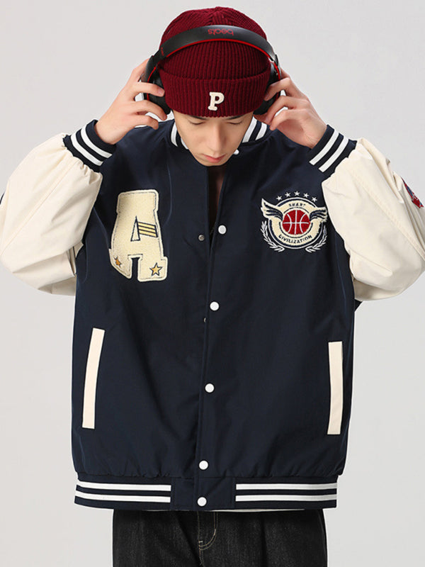 Men's embroidered appliqué bomber button jacket Shello's Creative Boutique