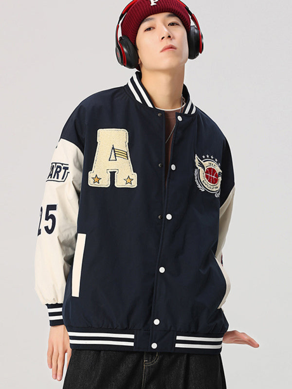 Men's embroidered appliqué bomber button jacket Shello's Creative Boutique