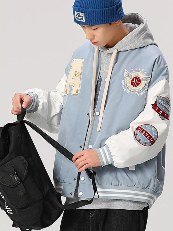 Men's embroidered appliqué bomber button jacket Shello's Creative Boutique