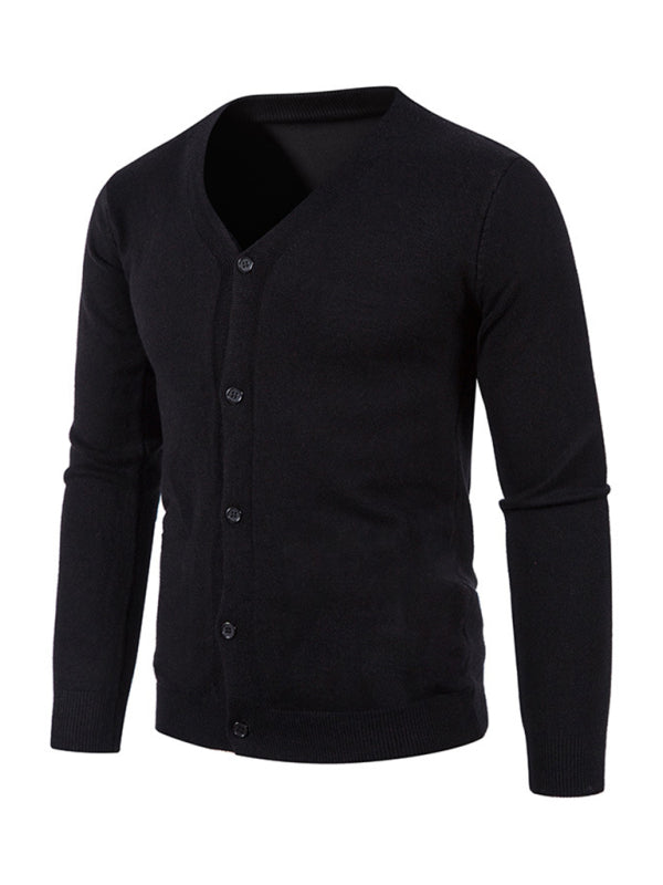 New men's casual solid color V-neck sweater cardigan sweater Shello's Creative Boutique