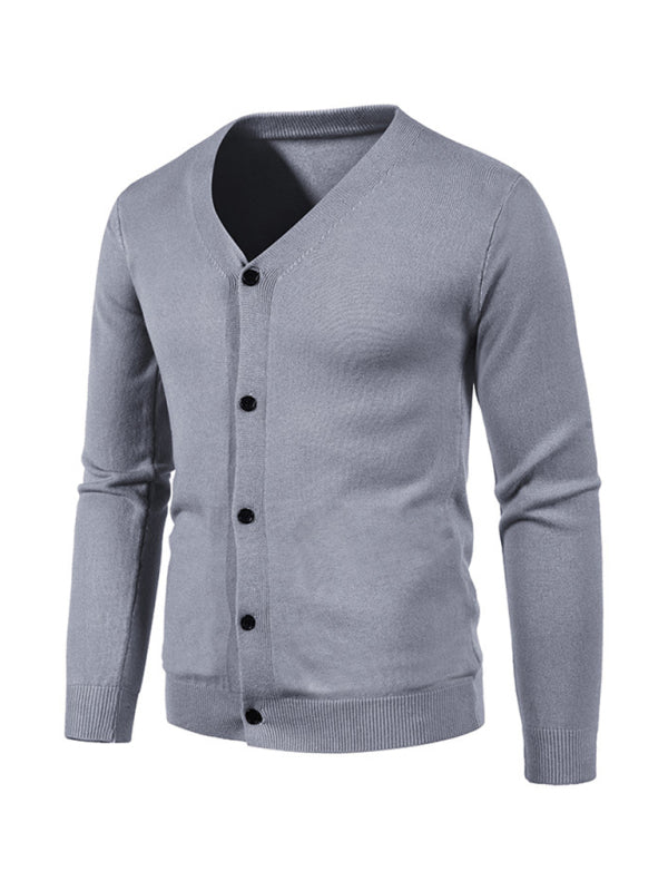 New men's casual solid color V-neck sweater cardigan sweater Shello's Creative Boutique
