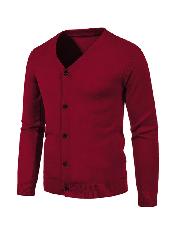 New men's casual solid color V-neck sweater cardigan sweater Shello's Creative Boutique