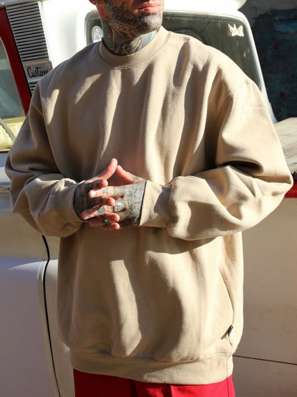 Men's new solid color round neck long sleeve sweatshirt Shello's Creative Boutique