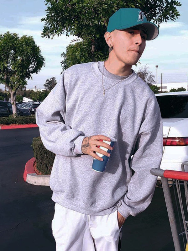 Men's new solid color round neck long sleeve sweatshirt Shello's Creative Boutique