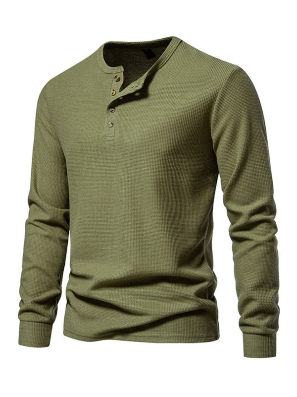 Men's Four Button Waffle Henley Neck Long Sleeve T-Shirt Shello Creative Boutique
