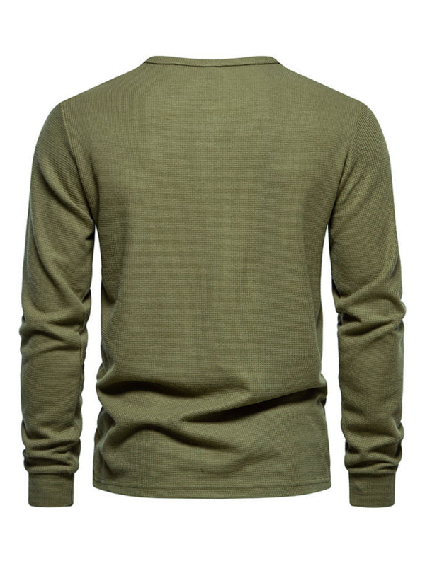 Men's Four Button Waffle Henley Neck Long Sleeve T-Shirt Shello Creative Boutique