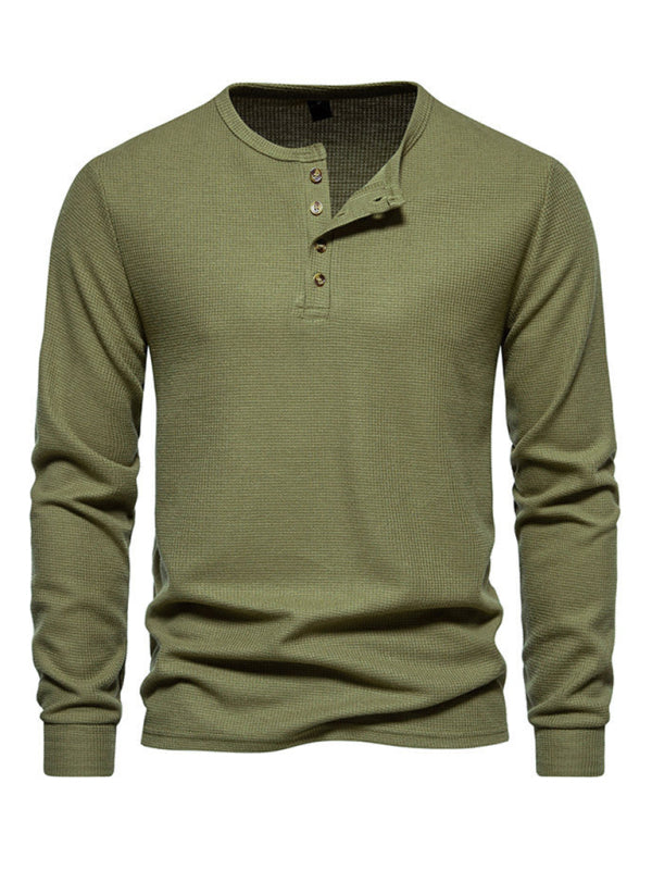 Men's Four Button Waffle Henley Neck Long Sleeve T-Shirt Shello Creative Boutique