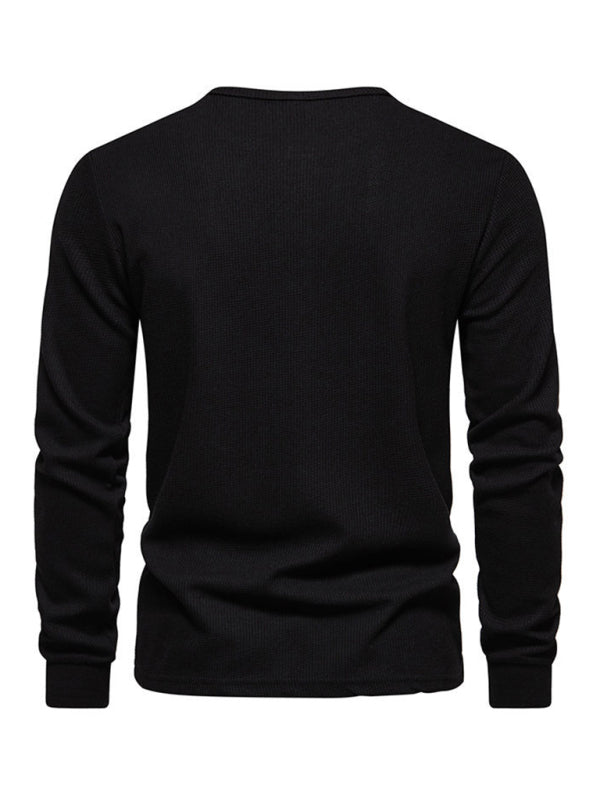 Men's Four Button Waffle Henley Neck Long Sleeve T-Shirt Shello Creative Boutique